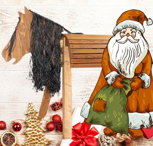 Mähne braun-meliert Holzpferd ohne Lasur Weihnachtspferd 100 cm Sitzhöhe 